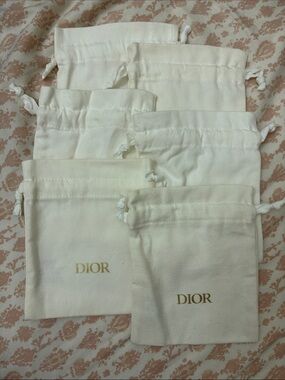 Dior White & Gold Drawstring Jewelry Pouches Set